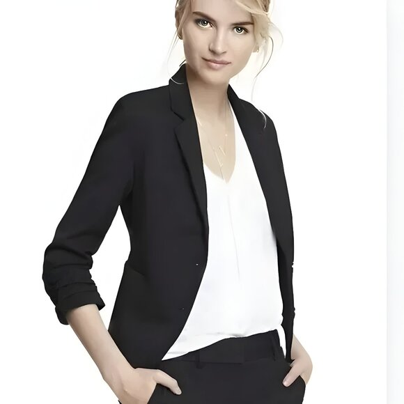 Express Jackets & Blazers - NWT Express Black Slim Fitted Cropped Minimalist Structured Dress Blazer XS 0